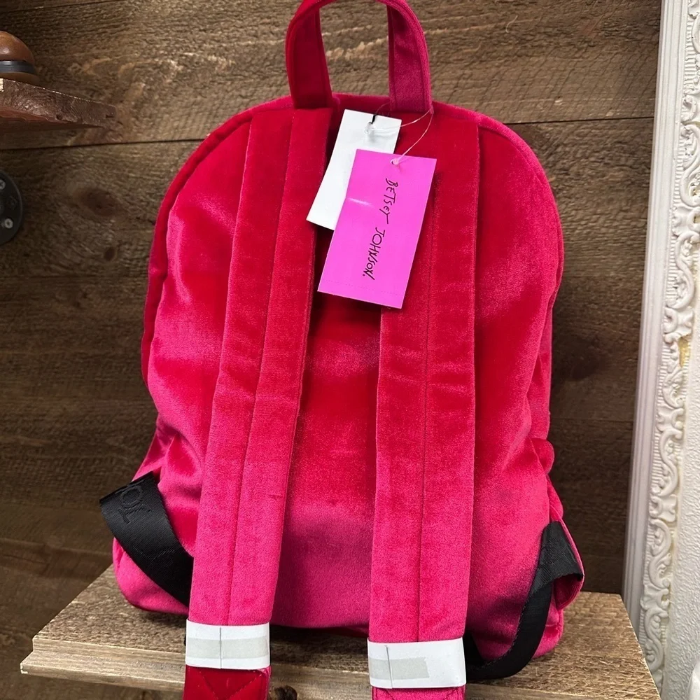 Betsey Johnson Pink Velvet Patch Backpack